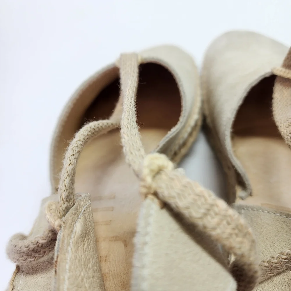 J. JILL Cream Suede Leather Espadrille Small Wedge Heel Shoe Lace Wrap 6